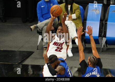 Orlando, Florida, USA, Miami Heat player Jimmy Butler takes a shot during the season opening game at the Amway Center  (Photo Credit:  Marty Jean-Louis) Stock Photo