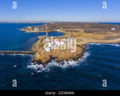 Aerial view of Eastern Point Lighthouse and Gloucester Harbor, Cape Ann ...