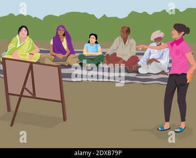 Vector illustration of Basic Education Program at an Indian village Stock Vector