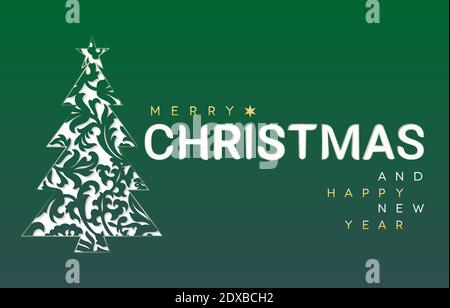 Laser cut Christmas Tree ornament tidewater green background, merry christmas tree lettering font for greeting cards, banner, flyer, screen printing Stock Vector