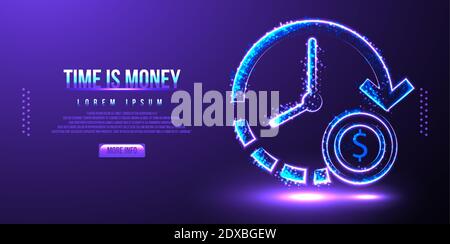 time is money, low poly wireframe vector illustration Stock Vector