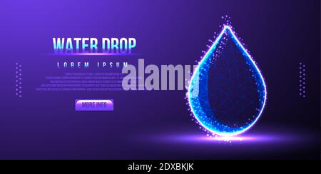 water drop, purity low poly wireframe vector illustration Stock Vector