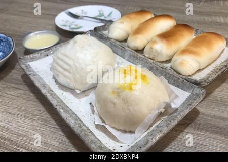 Steamed stuffed bun pork close up Stock Photo