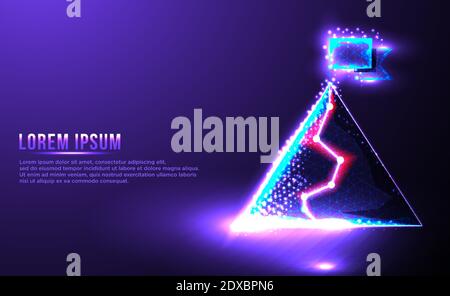 mountain flag, business goal achievement low poly wireframe Stock Vector