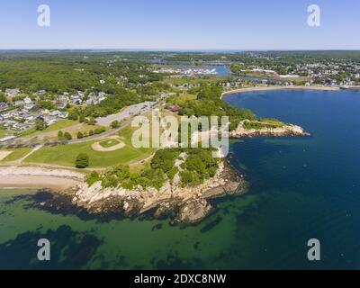 Stage Fort Park aerial view at Stage Head at Gloucester Harbor in Gloucester, Cape Ann, Massachusetts MA, USA. Stock Photo