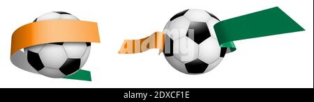 balls for soccer, classic football in ribbons with colors Cote d'Ivoire flag. Design element for football competitions. Isolated vector on white backg Stock Vector