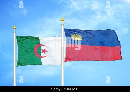 Algeria and Liechtenstein two flags on flagpoles and blue sky Stock Photo