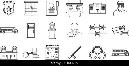 Prison human icons set, outline style Stock Vector