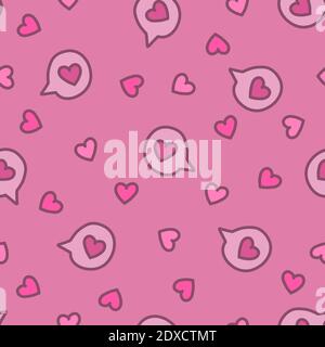 Seamless pattern with hearts and speaking bubbles. Doodle for backgrounds and seamless prints. Vector illustration. Vector illustration in doodle Stock Vector