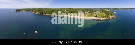 Stage Fort Park aerial view panorama at Stage Head at Gloucester Harbor in Gloucester, Cape Ann, Massachusetts MA, USA. Stock Photo