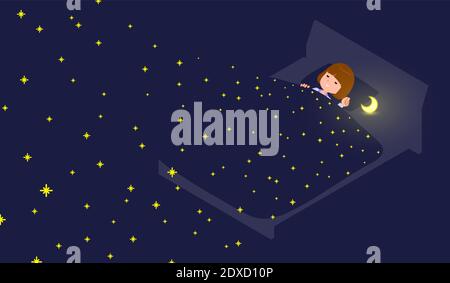 A set of women Sleeping in the starry sky.It's vector art so easy to edit. Stock Vector