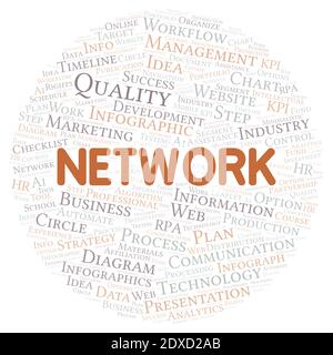 Network typography word cloud create with text only. Stock Photo