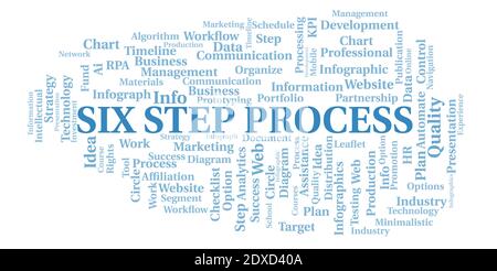 Six Step Process typography word cloud create with text only. Stock Photo