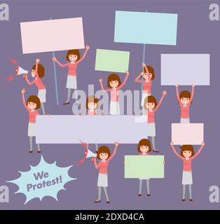 A set of women protesting.It's vector art so easy to edit. Stock Vector