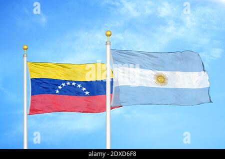 Venezuela and Argentina flags waving on isolated white background Stock Photo - Alamy