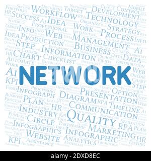 Network typography word cloud create with text only. Stock Photo