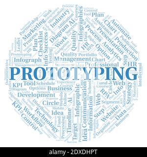 Prototyping typography word cloud create with text only. Stock Photo