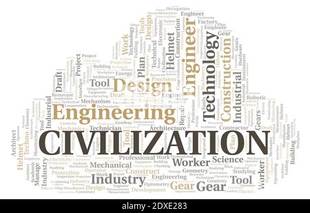 Civilization typography word cloud create with text only Stock Photo
