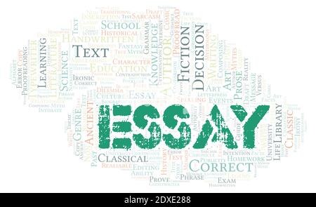 Essay typography word cloud create with text only Stock Photo