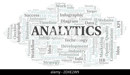 Analytics typography word cloud create with text only. Stock Photo