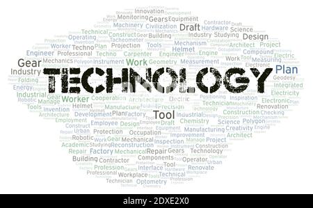 Technology typography word cloud create with text only Stock Photo