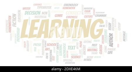 Learning typography word cloud create with text only Stock Photo