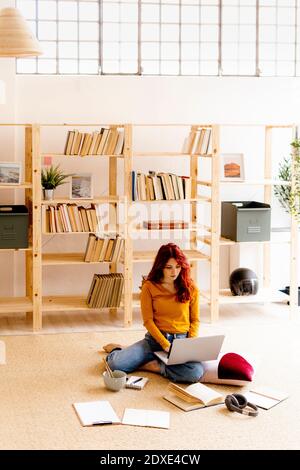 Woman using laptop while studying at home Stock Photo