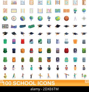 100 school icons set. Cartoon illustration of 100 school icons vector set isolated on white background Stock Vector