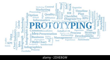 Prototyping typography word cloud create with text only. Stock Photo