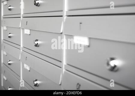 Aluminum Mail Boxes Ideal For Concepts Such As Safety And Security Business Communication And More Shallow Dof Stock Photo Alamy