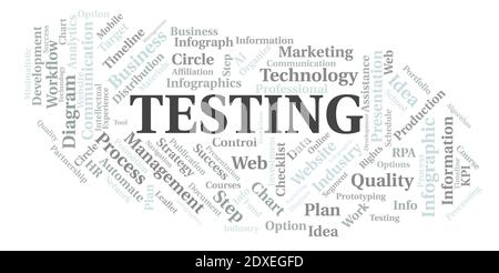 Testing typography word cloud create with text only. Stock Photo