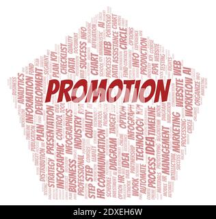 Promotion typography word cloud create with text only. Stock Photo