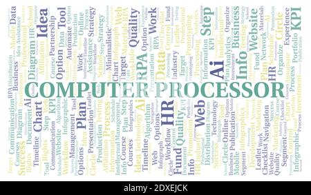 Computer Processor typography word cloud create with text only. Stock Photo