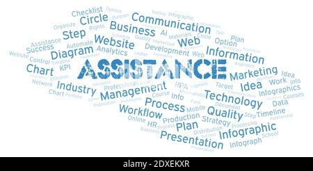 Assistance typography word cloud create with text only. Stock Photo