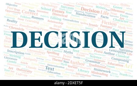 Decision typography word cloud create with text only Stock Photo