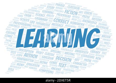 Learning typography word cloud create with text only Stock Photo