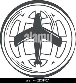 world map planet and airplane in silhouette icon vector illustration Stock Vector