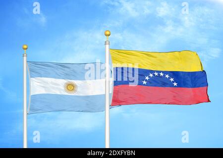 Venezuela and Argentina flags waving on isolated white background Stock Photo - Alamy