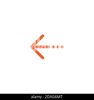 red thin left rounded arrow with three dots icon. Isolated on white. Continue icon. Back sign. West arrow. Stock Vector