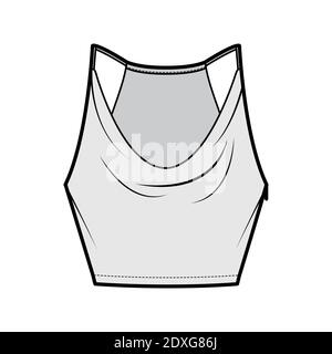 Women Crop Tank Top fashion flat sketch template. Girls Technical ...