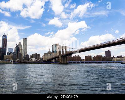 Brooklyn Bridge on cloudy summer day in New York City Stock Photo