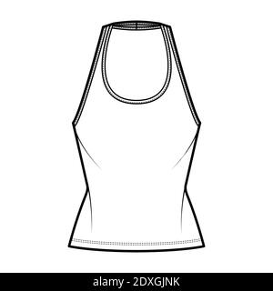 Top V-neck halter tank technical fashion illustration with empire seam ...