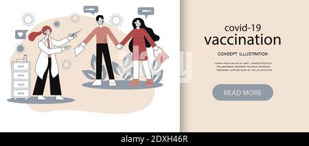 Modern vector flat illustration of vaccination. concept picture to cover the topic of vaccination in pastel colors. Stock Vector
