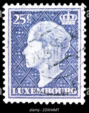 MOSCOW, RUSSIA - MARCH 30, 2019: A stamp printed in Luxembourg shows Grand Duchess Charlotte, serie, circa 1948 Stock Photo