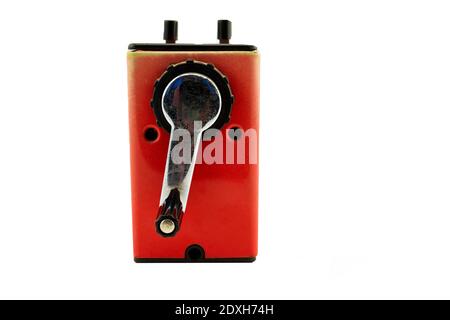 Red pencil sharpener on white background Stock Photo