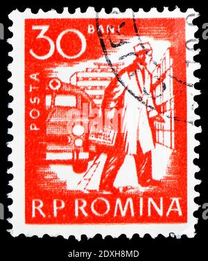 MOSCOW, RUSSIA - MARCH 30, 2019: A stamp printed in Romania shows Doctor, Daily life serie, circa 1960 Stock Photo