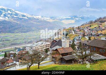 Panoramic view of Liechtenstein in late fall, Triesen LI Stock Photo ...