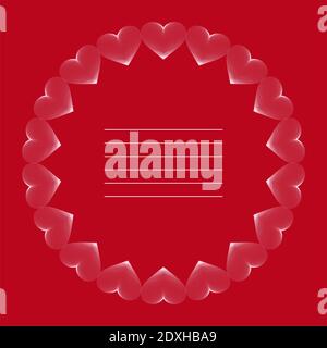 Vector decorative cute frame of white hearts on a red background. Valentine's Day. Love. A template for postcards, invitations. Stock Vector