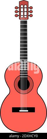Classical red guitar on a white background. Stringed musical instrument. Vector isolated illustration. Stock Vector