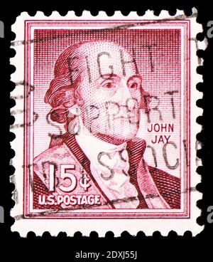 MOSCOW, RUSSIA - MARCH 23, 2019: Postage stamp printed in United States shows John Jay (1745-1829), former Governor of New York, Liberty Issue serie, Stock Photo